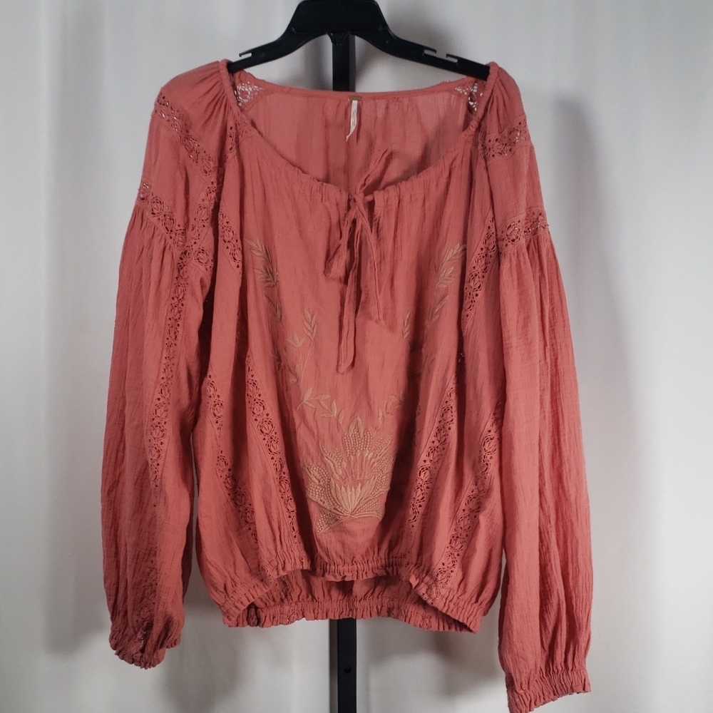 Free People Dusty Rose Maria Maria Lace‎ Peasant Blouse with Embroidery - SZ M - Picture 5 of 11
